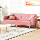MoNiBloom 75 Inch Convertible Couch Sofa Bed, Reclining Futon Sleeper with Cloud Cushion & Ergonomics Armrest, 3 Seater Upholstered Couch, Comfy Reclining Sofa Bed for Living Room, Bedroom, Pink MoNiBloom