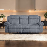 Acme Furniture Zubaida 41" x 87" Modern Velvet Reclining Sofa with USB Dock, 1 Storage Drawer, Tight Back & Seat Cushion, in 2-Tone Gray Finish Acme