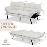 Opoiar 71-Inch Futon Sofa Bed, Convertible Guest Bed & Loveseat | Cozy Faux Leather with Adjustable Positions for Welcoming Living Rooms - White Opoiar