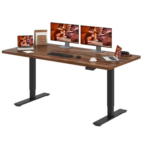 FitStand Dual Motor Standing Desk, Large Stand Up Desks, 79x31 Inches Electric Sit Stand Desks, 4 Memory Preset Adjustable Height Computer Table for Home Office with Splice Board (Brown) FitStand