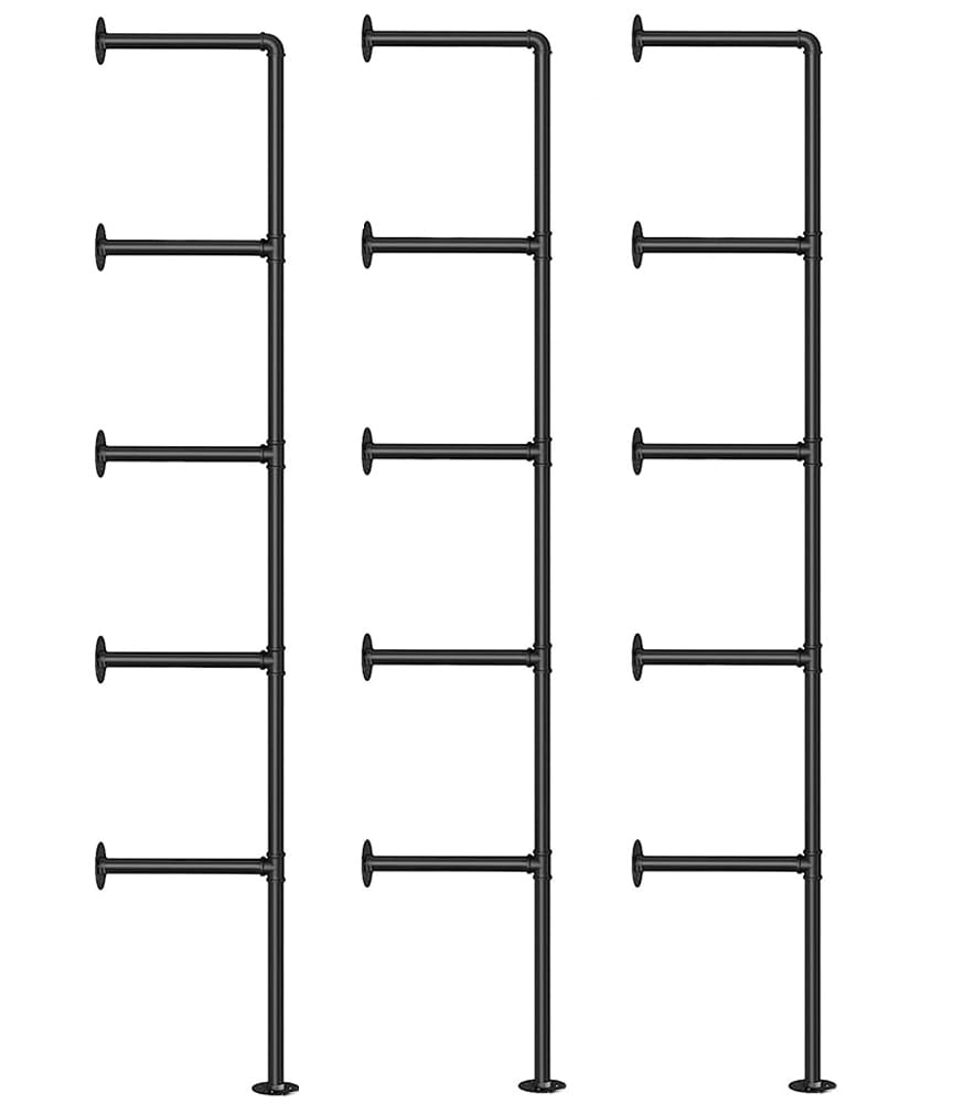 Industrial Iron Pipe Shelves, 3 Set 5-Tier, 68" Tall, 12" Depth, DIY Open Bookshelf Bookcase, Wall Mounted Vintage Retro Shelving, Rustic Farmhouse Pantry Kitchen Storage, Black Shelf Brackets Kaler