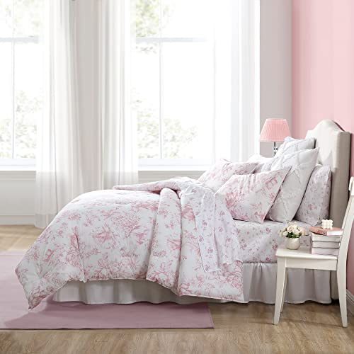 Laura Ashley - Twin XL Comforter Set, Reversible Cotton Bedding for Year Round Use, 2 Piece Coquette Bed Set with Matching Pillowcase (Delphine Mauve Pink) Laura Ashley