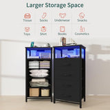 Yoobure Night Stand - LED Black Nightstand with Charging Station, Bedside Table with 4 Storage Drawers and Storage Shelf, End Table with USB Ports and Outlets, Fabric Tall Dresser for Bedroom Yoobure