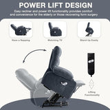 Power Lift Recliner Chair for Elderly, Electric Massage Recliner with Lumbar Heat, Fabric Single Sofa with 2 Cup Holders, USB Ports & Side Pockets, Infinite Position Motorized Chair for Living Room
