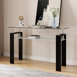AMHDDT 47" 2-Tier Console Table with Tempered Glass Top and MDF Frame, Modern Black Rectangular Glass Entryway Table for Living Room, Apartment, Office, Easy to Assemble AMHDDT