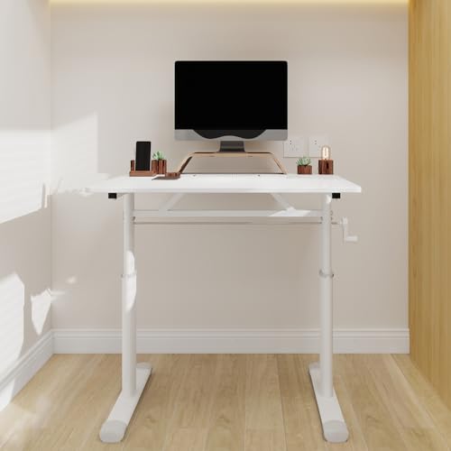 senfeii White Adjustable Study Desk for Kids & Adults – Manual Crank Height-Adjustable, Compact Multi-Purpose Desk for Home/Office (Sit-Stand Use) senfeii