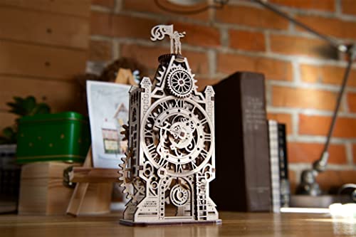 UGEARS Old Clock Tower 3D Wooden Puzzle - Wooden Mechanical Model Kit to Build - DIY Puzzle Clock Toy with Spinning Mechanism - Brain Teaser Building Set for Adults - WoodArtSupply