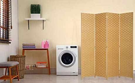 Legacy Decor Bamboo Woven Panel Room Divider, Privacy Partition Screen, 4 Panel Beige Color Legacy Decor