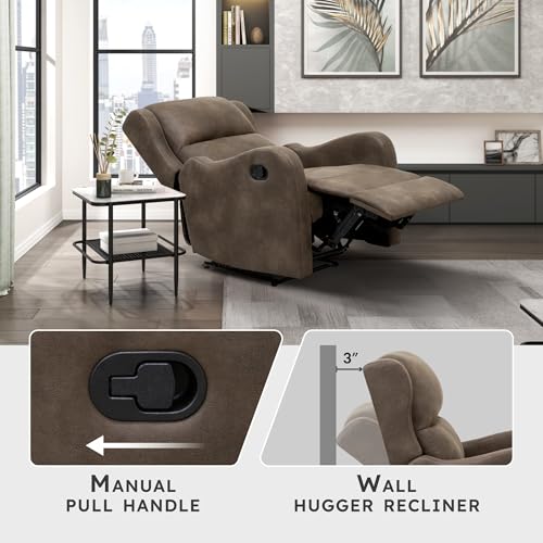 Lexicon Manual Recliner Chair, Reclining Sofa Chair, Home Theater Seating, Wall Hugger, Manual Recliner for Living Room/Office/Apartment, Easy Assembly, Brown Polished Microfiber