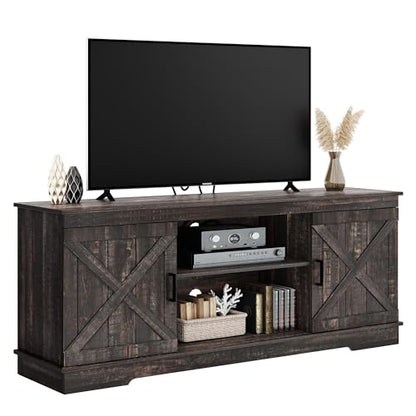 YITAHOME TV Console for 65 Inch TV, Farmhouse TV Stand with Double Barn Doors and Storage Cabinets, Mid Century Modern Media Console Table TV Cabinet for Living Room, 59 Inches, Dark Oak - WoodArtSupply