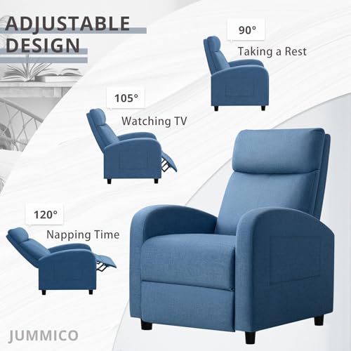 JUMMICO Recliner Chair Adjustable Home Theater Single Recliner Sofa Furniture with Thick Seat Cushion and Backrest Modern Living Room Recliners (Fabric, Light Blue)