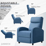 JUMMICO Recliner Chair Adjustable Home Theater Single Recliner Sofa Furniture with Thick Seat Cushion and Backrest Modern Living Room Recliners (Fabric, Light Blue)