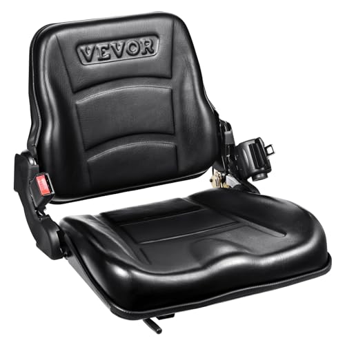 VEVOR Universal Forklift Seat, Fold Down Tractor Seat with Adjustable Angle Back, Micro Switch and Retractable Seatbelt, 6.3-13.4 inch Slot Forklift Seat for Tractor Loader Excavator VEVOR