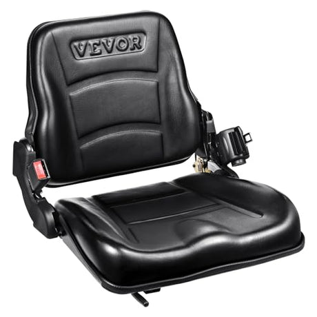 VEVOR Universal Forklift Seat, Fold Down Tractor Seat with Adjustable Angle Back, Micro Switch and Retractable Seatbelt, 6.3-13.4 inch Slot Forklift Seat for Tractor Loader Excavator VEVOR
