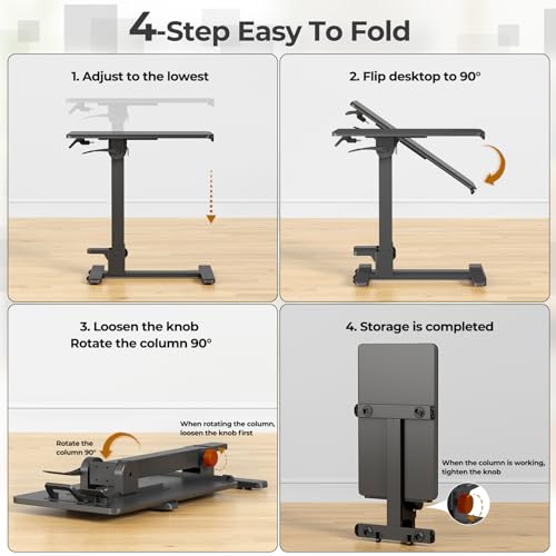 JYLH JOYSEEKER Foldable Mobile Standing Desk, 27 Inch Small Rolling Laptop Cart Height Adjustment, 90° Tiltable Sofaside Table, No Assembly Needed Portable Computer Workstation, Black JYLH JOYSEEKER
