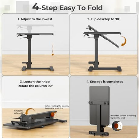 JYLH JOYSEEKER Foldable Mobile Standing Desk, 27 Inch Small Rolling Laptop Cart Height Adjustment, 90° Tiltable Sofaside Table, No Assembly Needed Portable Computer Workstation, Black JYLH JOYSEEKER