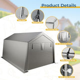 LINKHOO 10x15 FT Portable Garage Carport, Heavy-Duty Storage Shed with 220G Waterproof PE Tarp, Roll-Up Zipper Door & Vent, for Motorcycle, Bike, ATV, Tools, Outdoor Equipment, Gray LINKHOO