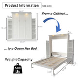 PVWIIK Queen Size Murphy Bed with 5-Tier Shelves and LED Lights,Foldable PlatformBed Vertical Wall Bedframe for Small Space,Bedroom,Living Room,White PVWIIK