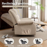 Korser Recliner Chair, Wide Rocker Chair, Rocking Chair with Massage and Heat,360°Swivel Nursery Rocking Chairs, Oversized Recliner for Adults, Cashmere Reclining Sofa for Living Room, Khaki