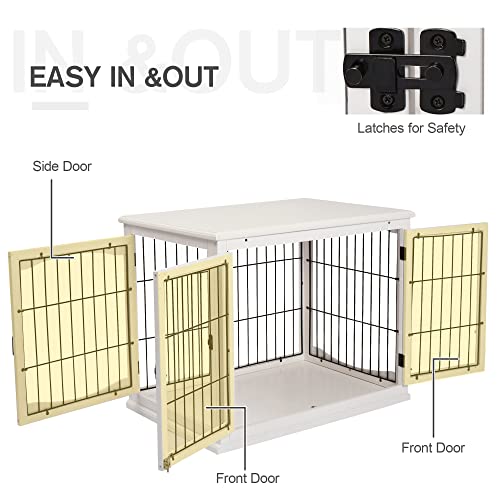 PawHut Dog Crate Furniture, Small Dog Cage End Table with Two Opening Sides, Lockable Door, Puppy Kennel Indoor, Cute and Decorative, Pure White - WoodArtSupply