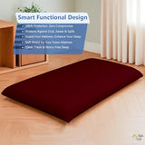 Cottington Lane Traditional Japanese Shikibuton Futon Cover, King Size Premium Cotton Zippered Floor Mattress Slipcover, Soft Durable, Ideal for Dorm Rooms, Guest Rooms, Burgundy Cottington Lane