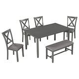 LUMISOL 6-Piece Dining Table Set with Bench for 4-6 People, Including 1 Dining Table, 4 Upholstered Chairs and 1 Bench, Save Space, Dark Grey LUMISOL