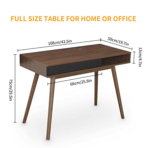 Artswish Mid Century Modern Office Desk with Drawer - Simple Writing Desk for Home Office, Walnut Artswish