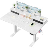 Veken 47.2"×27.6" Home Office Standing Desk with Monitor Riser, Adjustable Computer Desk with Drawers, Ergonomic Desk for Work, Study, Gaming, Crafting, White Veken