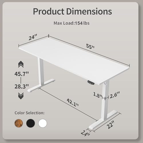 Agilestic Electric Standing Desk, 55 x 24 Inches Height Adjustable Desk, Sit Stand up for Work Office Home, Ergonomic Rising Computer Table with Memory Preset, White Agilestic
