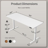 Agilestic Electric Standing Desk, 55 x 24 Inches Height Adjustable Desk, Sit Stand up for Work Office Home, Ergonomic Rising Computer Table with Memory Preset, White Agilestic