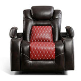 ANJ Electric Power Recliner Chair with Adjustable Powered Headrest, Faux Leather Home Theater Seating Overstuffed Reclining Furniture with USB Ports, Cup Holders, Hidden Arm Storage (Brown/Red)