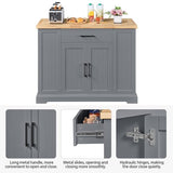 Yaheetech Rolling Kitchen Island with Thicker Rubberwood Countertop, Kitchen Cart on Hidden Wheels with 3 Drawers & Open Shelves, Storage Cabinet w/Inner Adjustable Shelves for Dining Room, Dark Gray Yaheetech