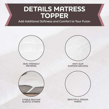 CirclesHome White Futon Mattress Toppers with Anti-Slip Anchors - Futon Cover Filled with Plush Down Alternative Fill - Full Size Futon Cover is Soft, Comfortable and Allergy Free (Size: 54 x 75 x 3) CIRCLESHOME