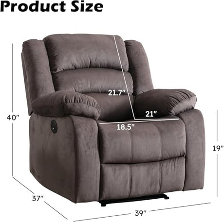 EBELLO Classic Power Recliner Chair, Oversized Electric Reclining Chair with Overstuffed Cushion and Back, Soft Fabric Adults Single Recliner Sofa for Living Room, Brown EBELLO
