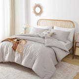 ROSGONIA Queen Comforter Set Linen Grey, 3pcs Queen Size Comforter(1 Boho Gray Comforter & 2 Pillowcases) All Season Lightweight Bedding Blanket Quilt ROSGONIA