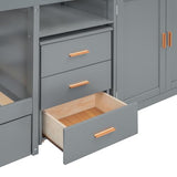 YOPTO Twin Size Bunk Bed with Trundle,Wardrobe,Desk,2 Cabinets and 5 Drawers,Multifunctional Wood Bed Frame W/Integrated Ladder,Safety Guardrails & Slats Support,Easy Assembly,for Kids,Teens,Gray YOPTO