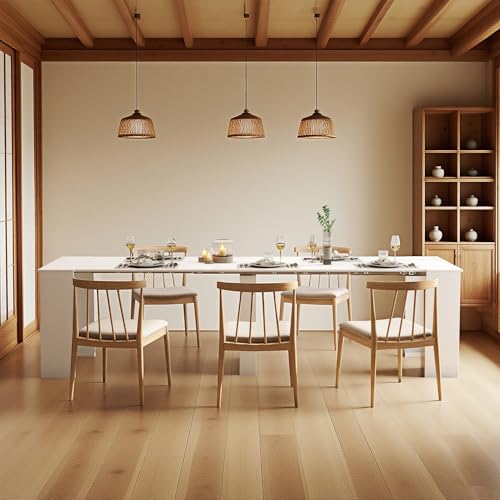 BAYYELL 20''- 118.5'' Extendable Dining Room Table, Expandable Dining Table, Modern Large Table, for 2-12 Person, White BAYYELL
