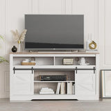YESHOMY Fireplace TV Stand for Television up to 65+ Inch with Storage and Farmhouse Sliding Barn Doors, Entertainment Center with Cabinet and Shelves, Media Console for Living Room, White YESHOMY