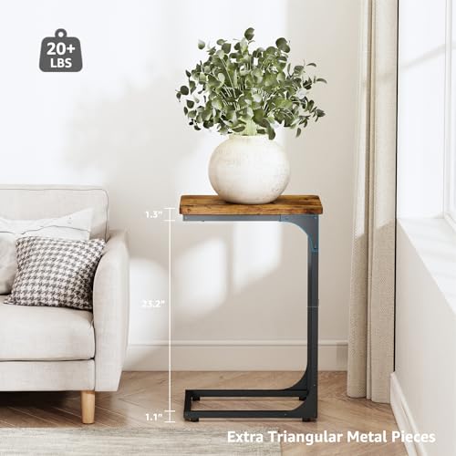 QEEIG C Table Side Table Set of 2 Living Room Sets C Shaped Couch Tray End Tables Farmhouse, Rustic Brown (017-30BN) QEEIG