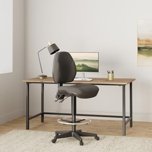 Office Star DC Series Deluxe Ergonomic Adjustable Padded Drafting Chair with 18.5 Inch Chromed Footring and Dual Wheel Carpet Casters, Icon Black Fabric Office Star Products