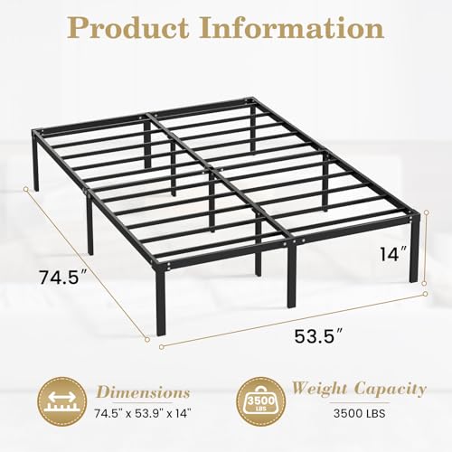 LEVELEVE Full Bed Frame Heavy Duty 14 Inch, Sturdy Metal Platform with Strong Bearing & Under Bed Storage, No Box Spring Needed, Easy Assembly, No Shake LEVELEVE