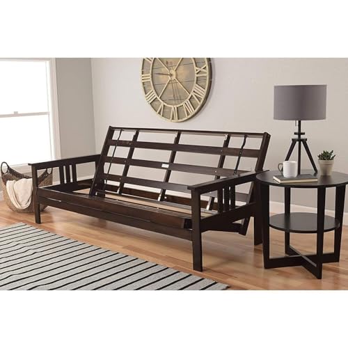 HomeStock Asian Allure Fusion Futon Wood Frame Classic Style with Mission Style Arms with Solid Pattern with Foldable Feature for Lounge Room with Tight Back Espresso/Queen Frame Without Drawers HomeStock