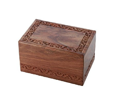 Solid Rosewood Border Engraving Handcarved Cremation Urn - Medium, Wooden Urn MEMORIALS 4U