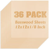 36 Pack Basswood Sheets Plywood Board 1/8 Inch Unfinished Wood,3mm Plywood for Laser Cutting,Boards for Crafts for DIY Plywood Sheets Unfinished Wood Boards for Laser Cutting(12inchx12inch) Mtalluste