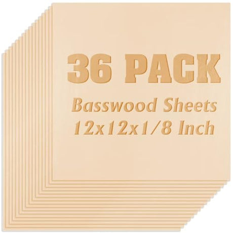 36 Pack Basswood Sheets Plywood Board 1/8 Inch Unfinished Wood,3mm Plywood for Laser Cutting,Boards for Crafts for DIY Plywood Sheets Unfinished Wood Boards for Laser Cutting(12inchx12inch) Mtalluste