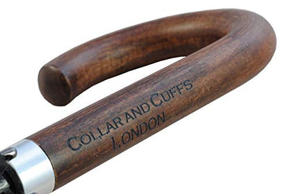 COLLAR AND CUFFS LONDON - 24 Ribs for SUPER-STRENGTH - Windproof 60MPH EXTRA STRONG Umbrella - 3 Layer Reinforced Frame With Fiberglass - Wooden Hook Handle - Solid Wood - Automatic - Black Canopy