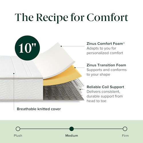 ZINUS 10 Inch Foam and Spring Hybrid Mattress [New Version], Full, Fiberglass Free, Medium Firmness, Durable Support, Certified Safe Foams & Fabric, Mattress in A Box Zinus