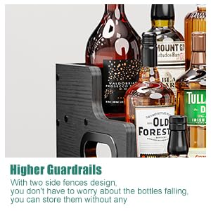 KLM Liquor Bottle Display Shelf, Coffee Syrup Rack Organizer, 3 Step Countertop Liquor Wine Rack, Mini bar,Liquor Cabinet, Home Retro Bar Shelf Stand for Liquor Whiskey, Spirits（Black） KLM