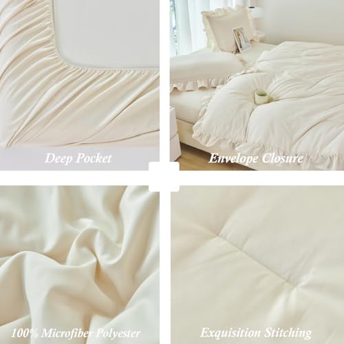 ANGIYUIN 5 Pieces Camel Twin Size Comforter Set for Kids Girls Ruffled Bedding Set Boho Farmhouse Bed Sets Shabby Fluffy Elegance Bed in A Bag with Sheets(Camel Twin) ANGIYUIN