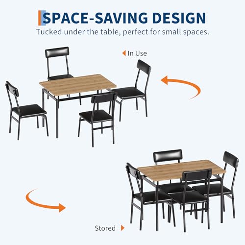 Garvee 5 Piece Dining Table Set, Wooden Kitchen Table Set with 4 PU Upholstered Chair, Industrial Metal Frame Dinette Set for Dining Room, Home Dinner, Party, Apartment, Studio, Black Garvee